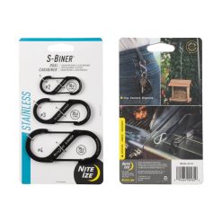 Nite Ize S-Biner Stainless Steel Double Gated Carabiner Combo Triple Pack Black