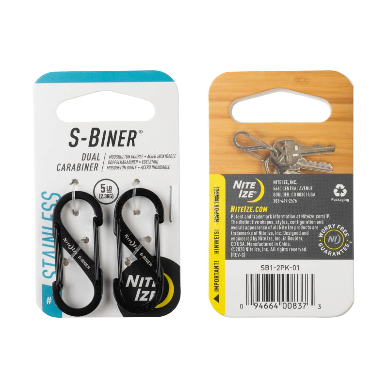 Nite Ize S-Biner Stainless Steel Double Gated Carabiner - No.1 Black Twin Pack